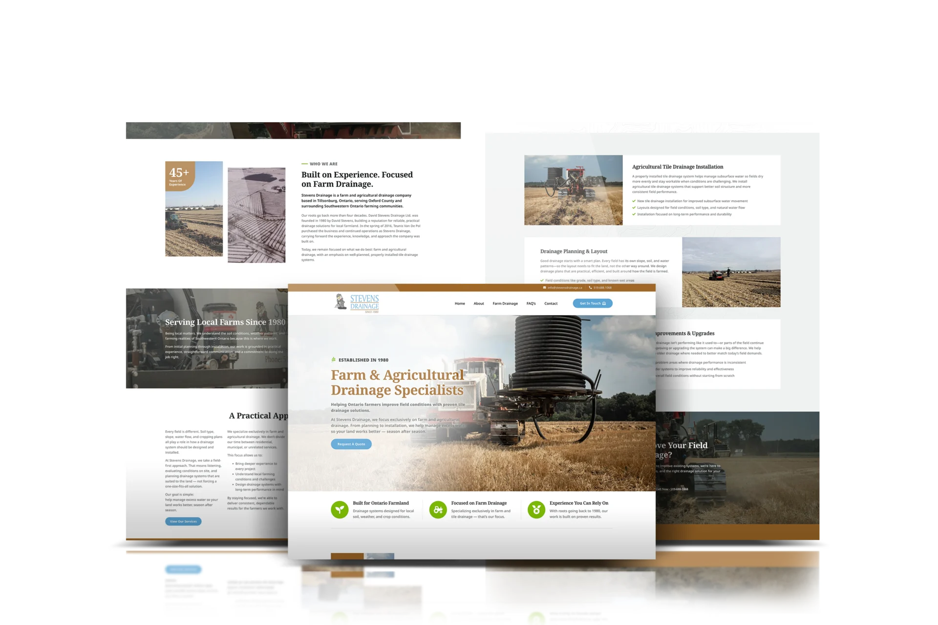 Stevens Drainage website shown on desktop and mobile