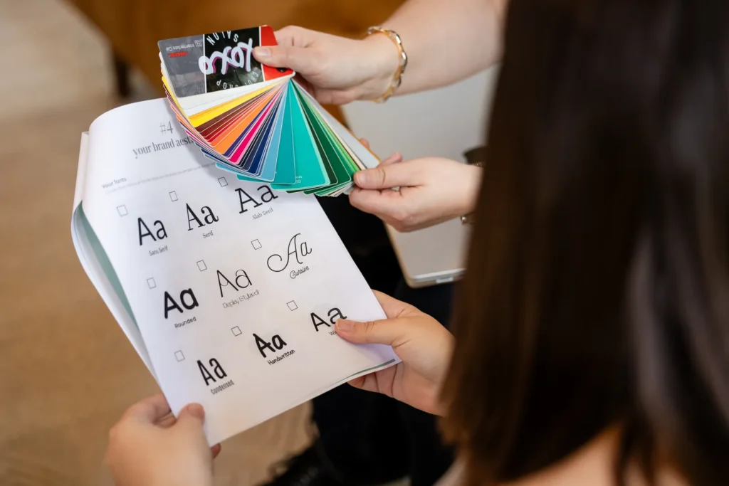 Colour swatches and typography samples from a brand presentation