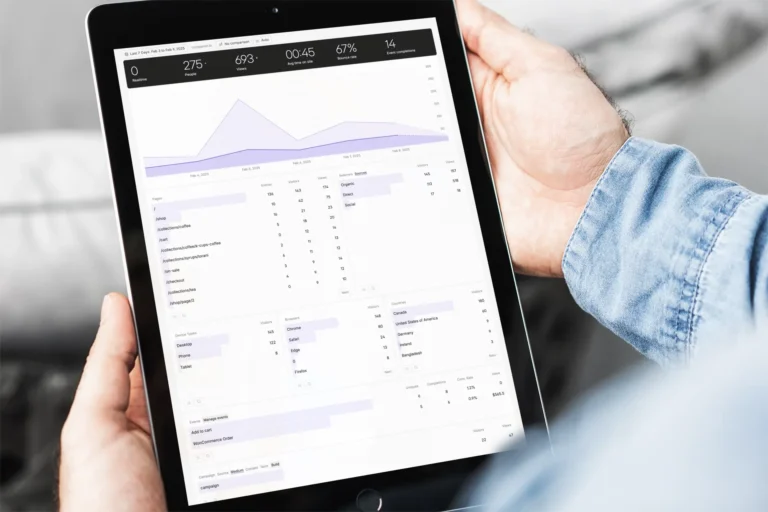 iPad mockup featuring a man in a denim shirt