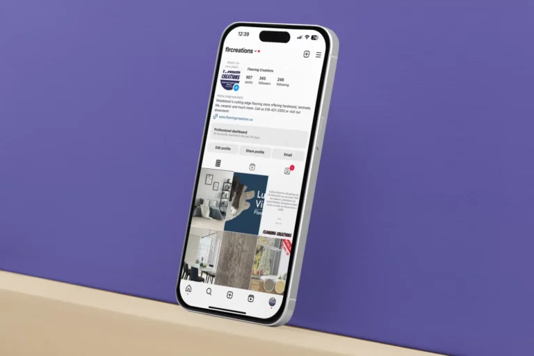 Mockup of an iPhone 15 pro max leaning against a customizable surface